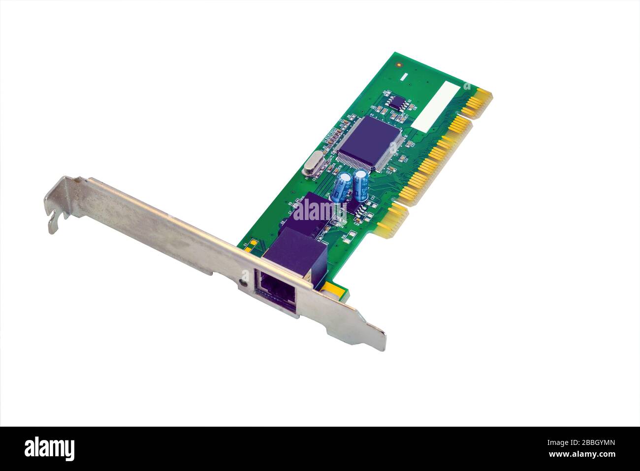 Scheda di rete per un computer desktop isolato su sfondo bianco Foto Stock