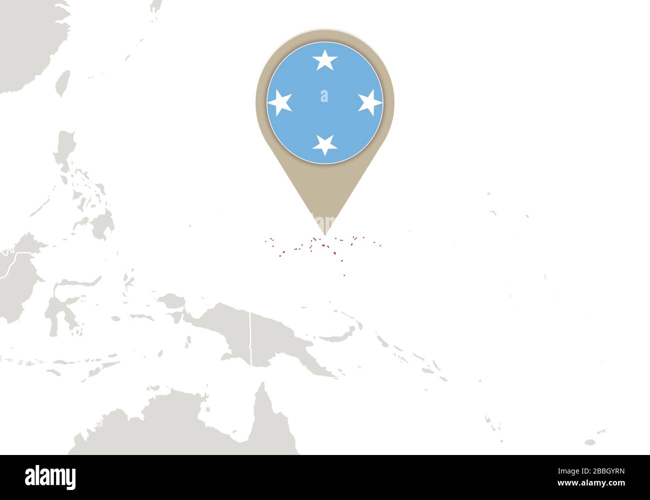 Mappa con mappa e bandiera della Micronesia evidenziate Illustrazione Vettoriale