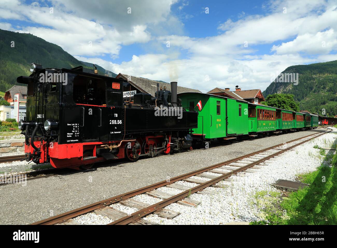 Taurachbahn con treno a vapore in azione Foto Stock