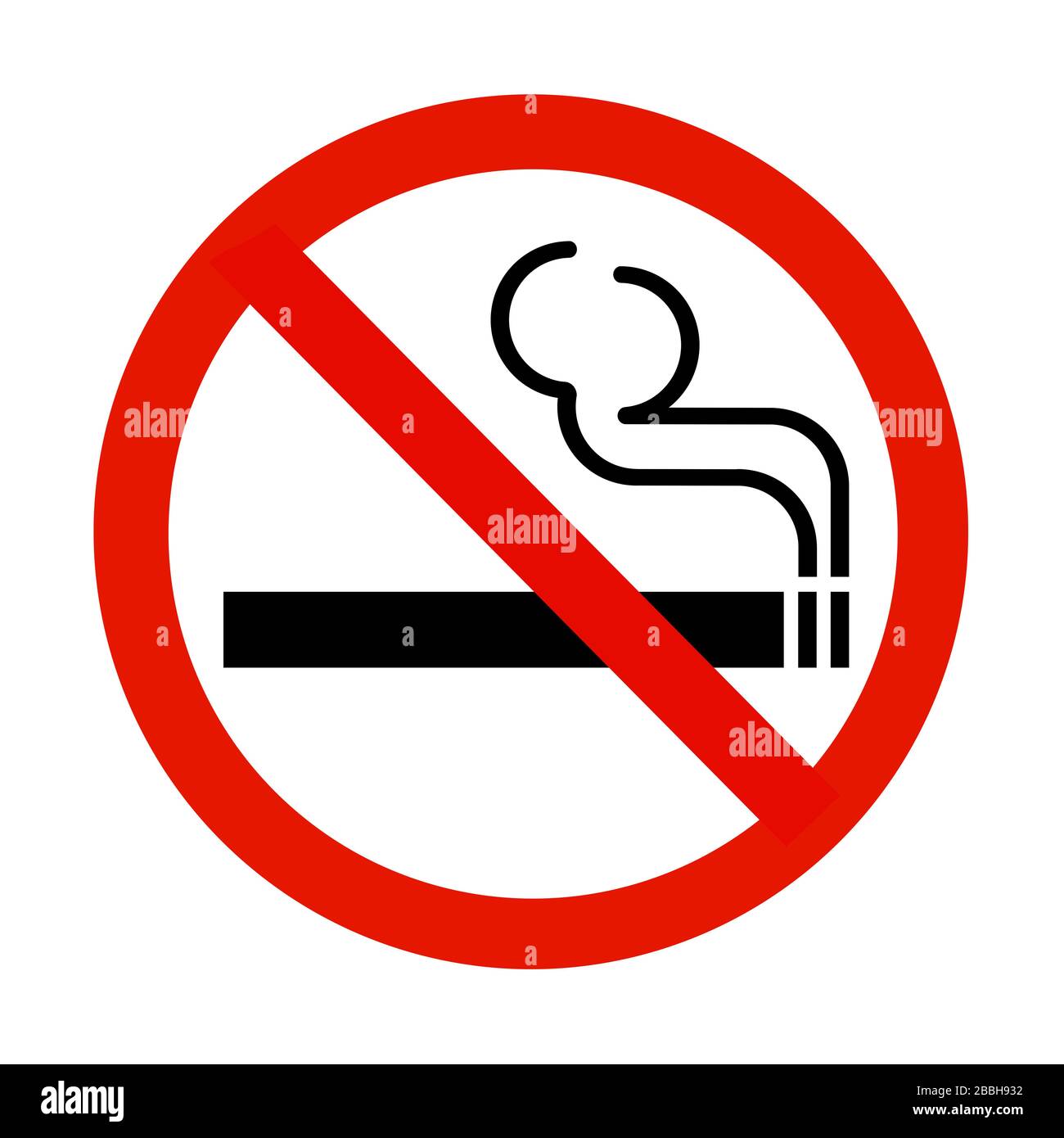 Non fumare segno isolato su bianco con tracciato di ritaglio Foto Stock