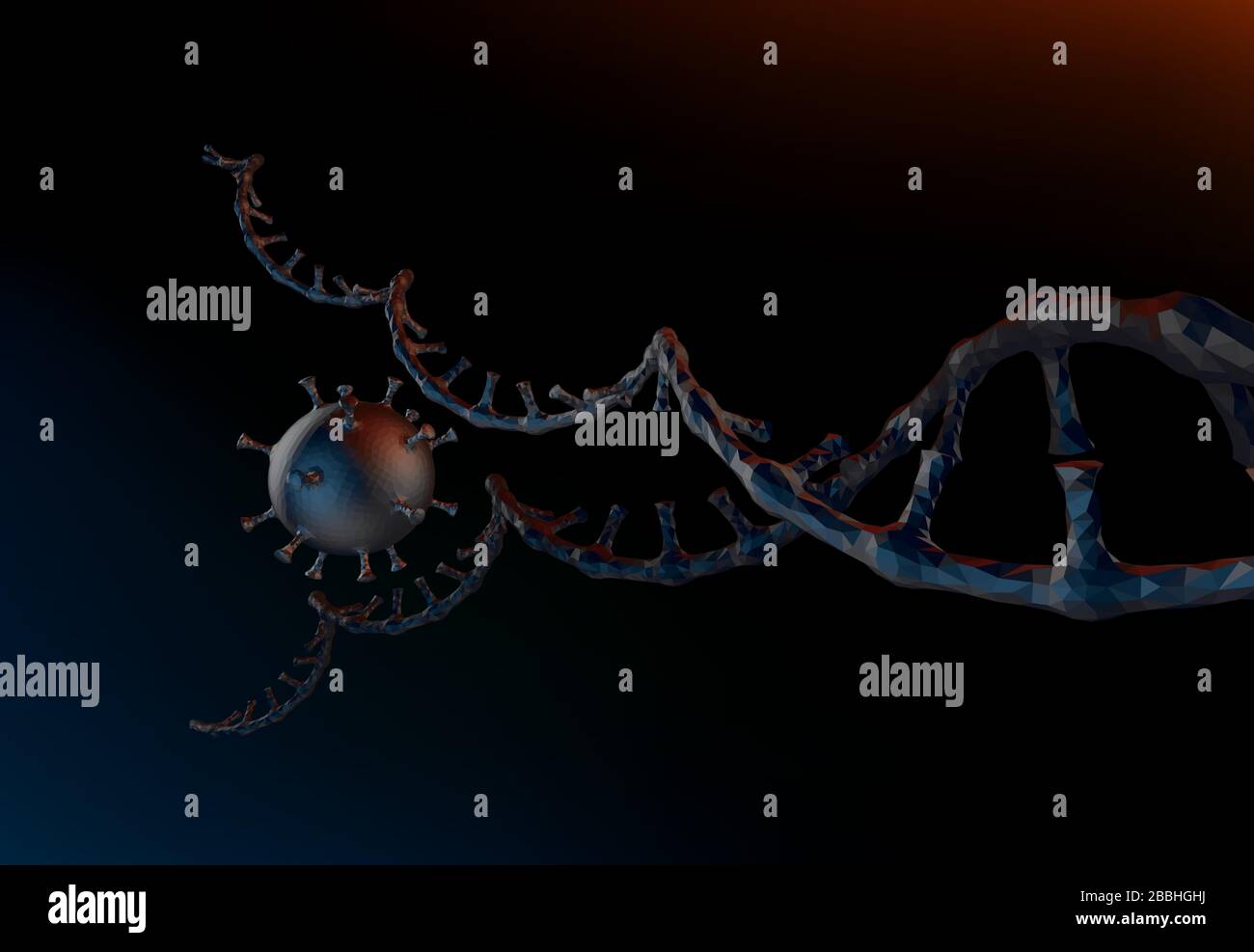 Il coronavirus 2019 modifica il DNA cellulare per l'auto-replicazione, un cambiamento nel DNA cellulare. Illustrazione Vettoriale