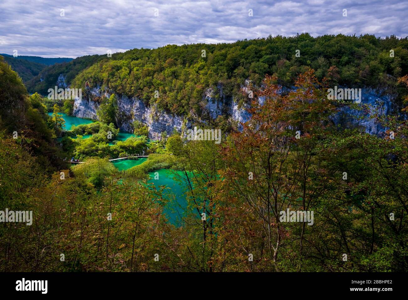 Laghi di Plitvice parco nazionale. La stagione autunnale sito UNESCO. L'autunno. La Croazia. Foto Stock