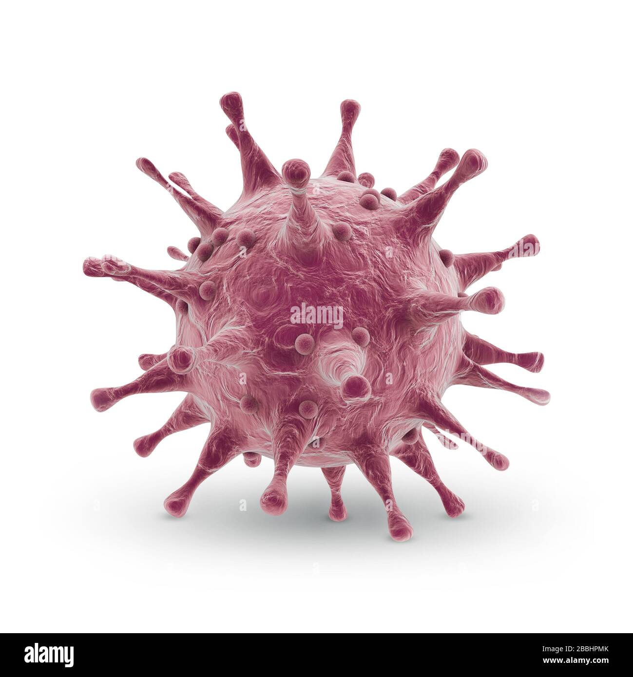 Covid-19 Coronavirus 3d mostra un'illustrazione su sfondo bianco. Covid-19 concetto di rischio medico pandemico con cellule di malattia. Foto Stock
