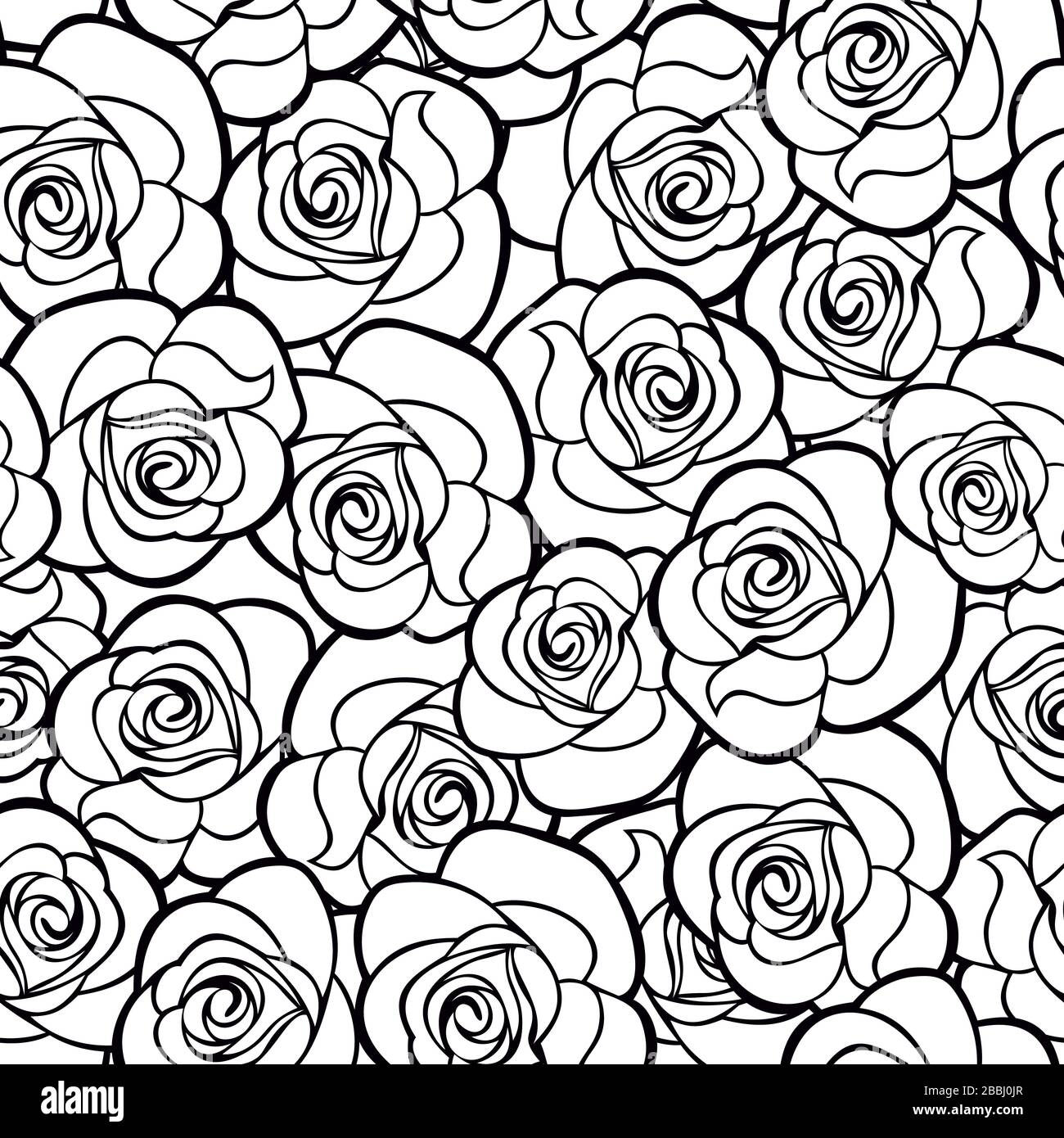 Pattern in bianco e nero senza giunture Vector con contorni delle rose. Illustrazione Vettoriale