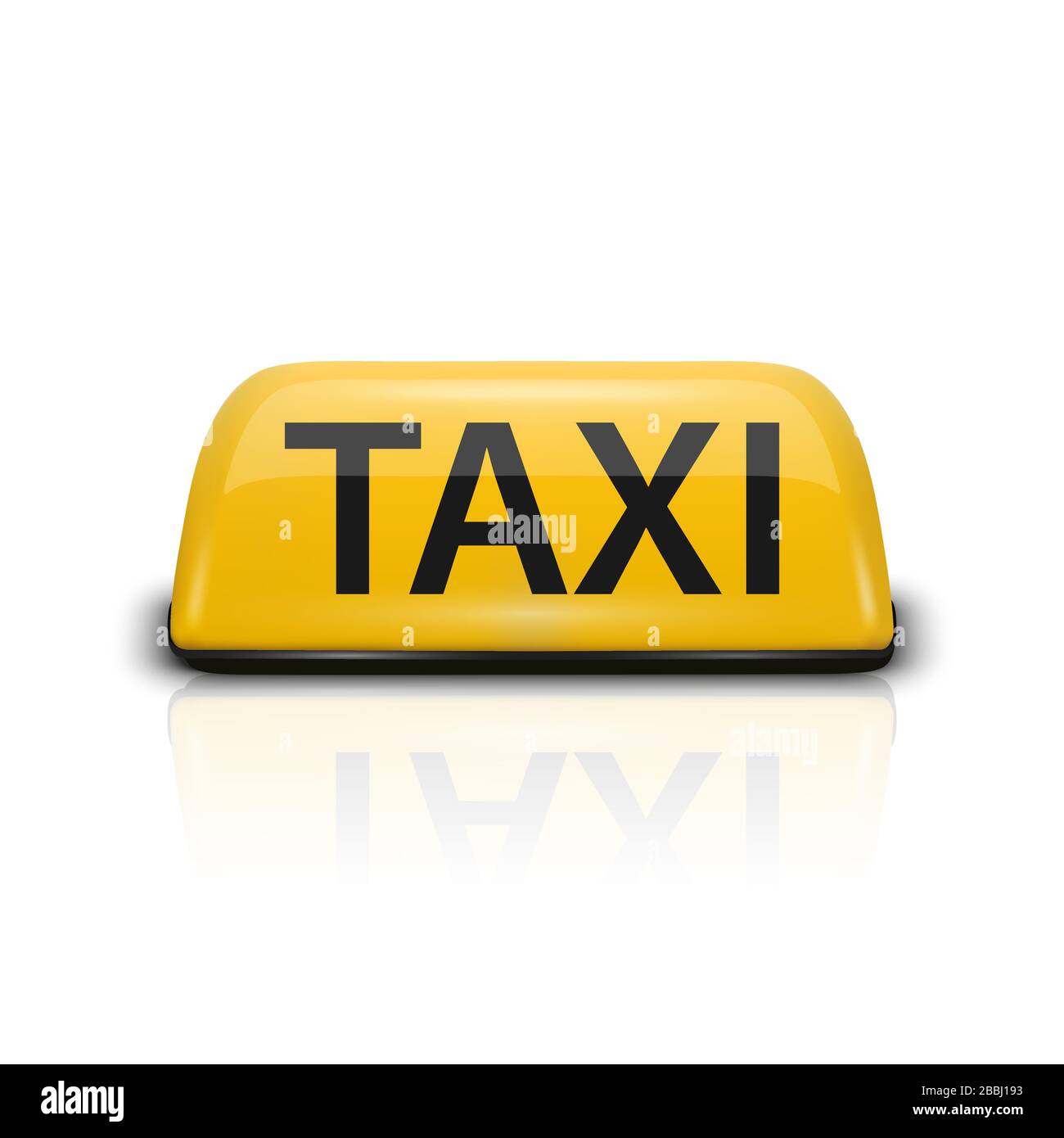 Vettore 3d realistico giallo francese Taxi icona con Reflection Closeup isolato su sfondo bianco. Modello di progettazione per Taxi Service, Mockup. Anteriore Illustrazione Vettoriale