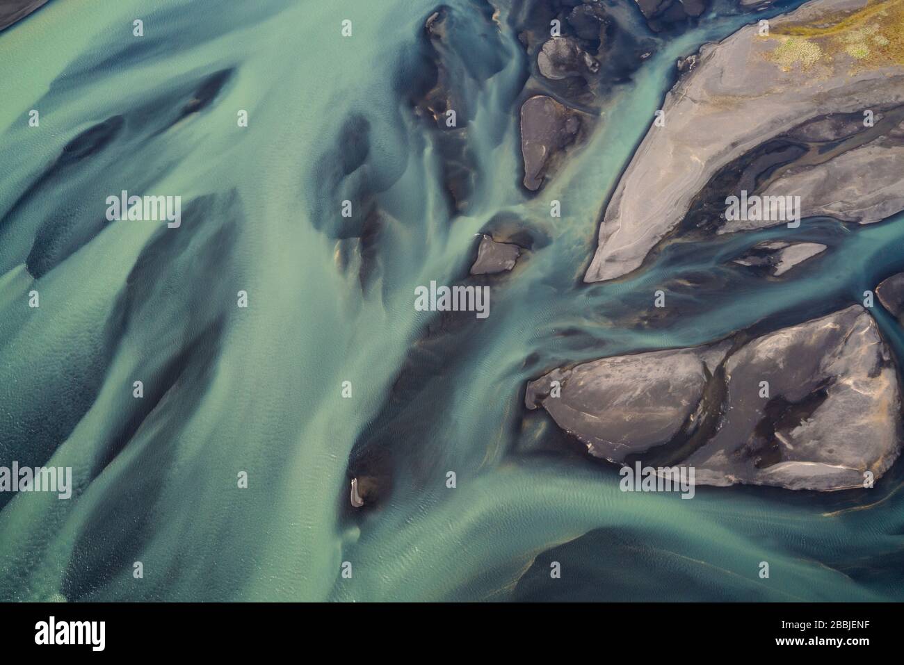 Veduta aerea dei fiumi intrecciati nell'Islanda meridionale Foto Stock