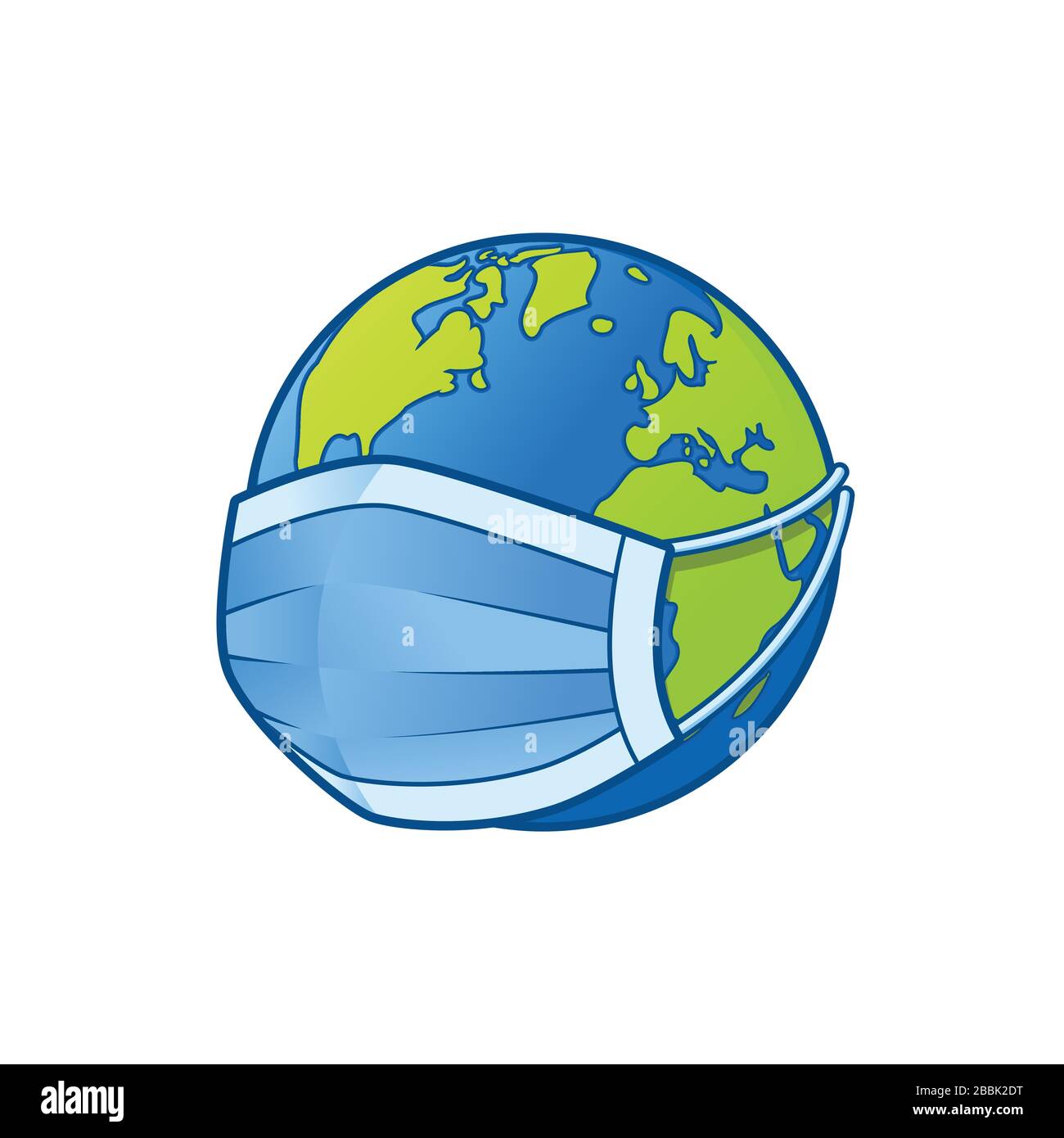 Terra con una maschera, il concetto del mondo contro i virus, il mondo è in pericolo, Corona Virus attacco, segno e simbolo, icona, Cartoon Vector. Illustrazione Vettoriale