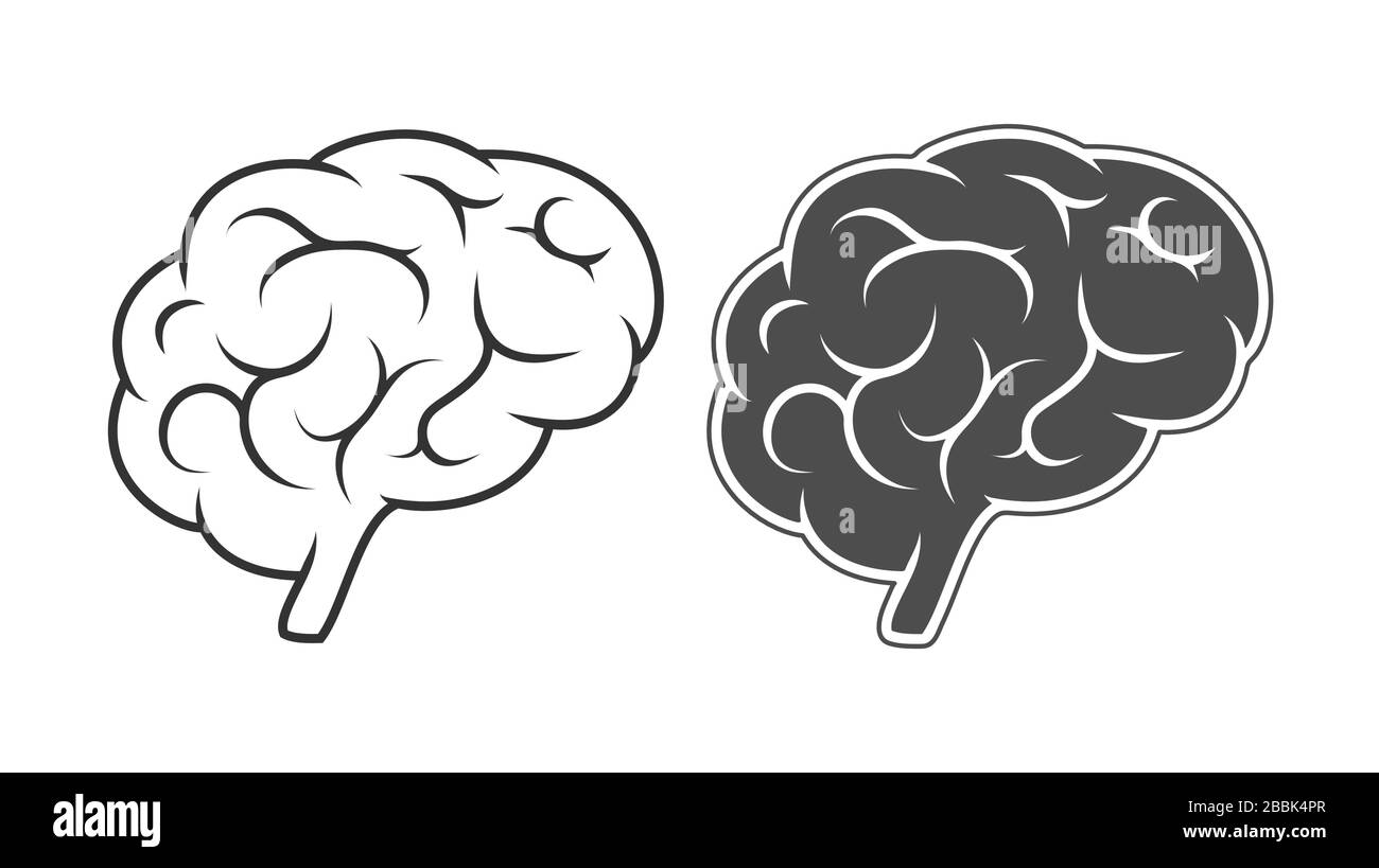 Set di icone vettoriali, silhouette del cervello. Un poligono vuoto isolato su uno sfondo bianco. Semplice illustrazione del materiale piatto. Illustrazione Vettoriale