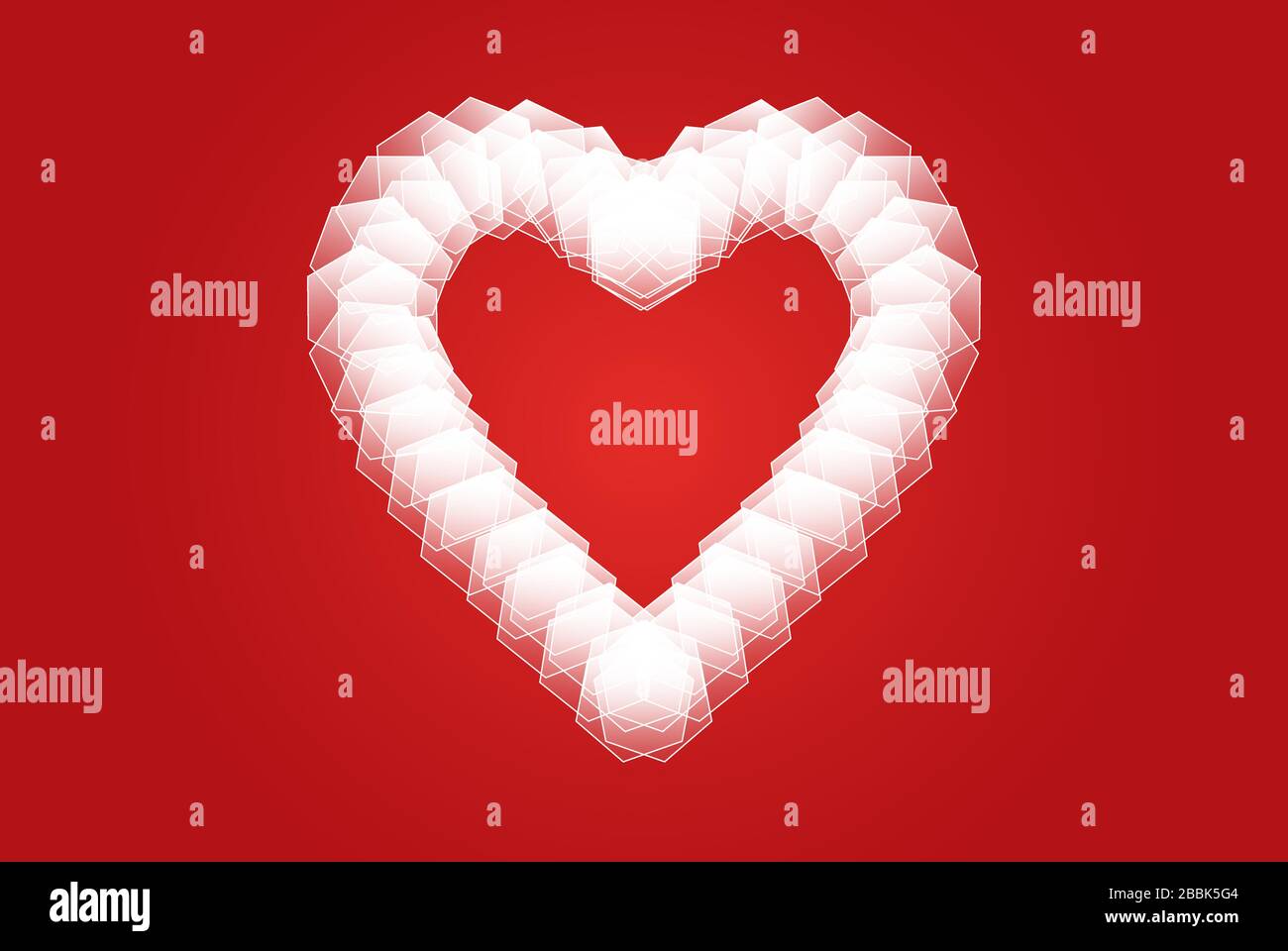 Digital White pixel Art forma del cuore su sfondo rosso. Bellissimo disegno vettoriale senza cuciture. Design creativo per banner, carta da parati e carta Illustrazione Vettoriale