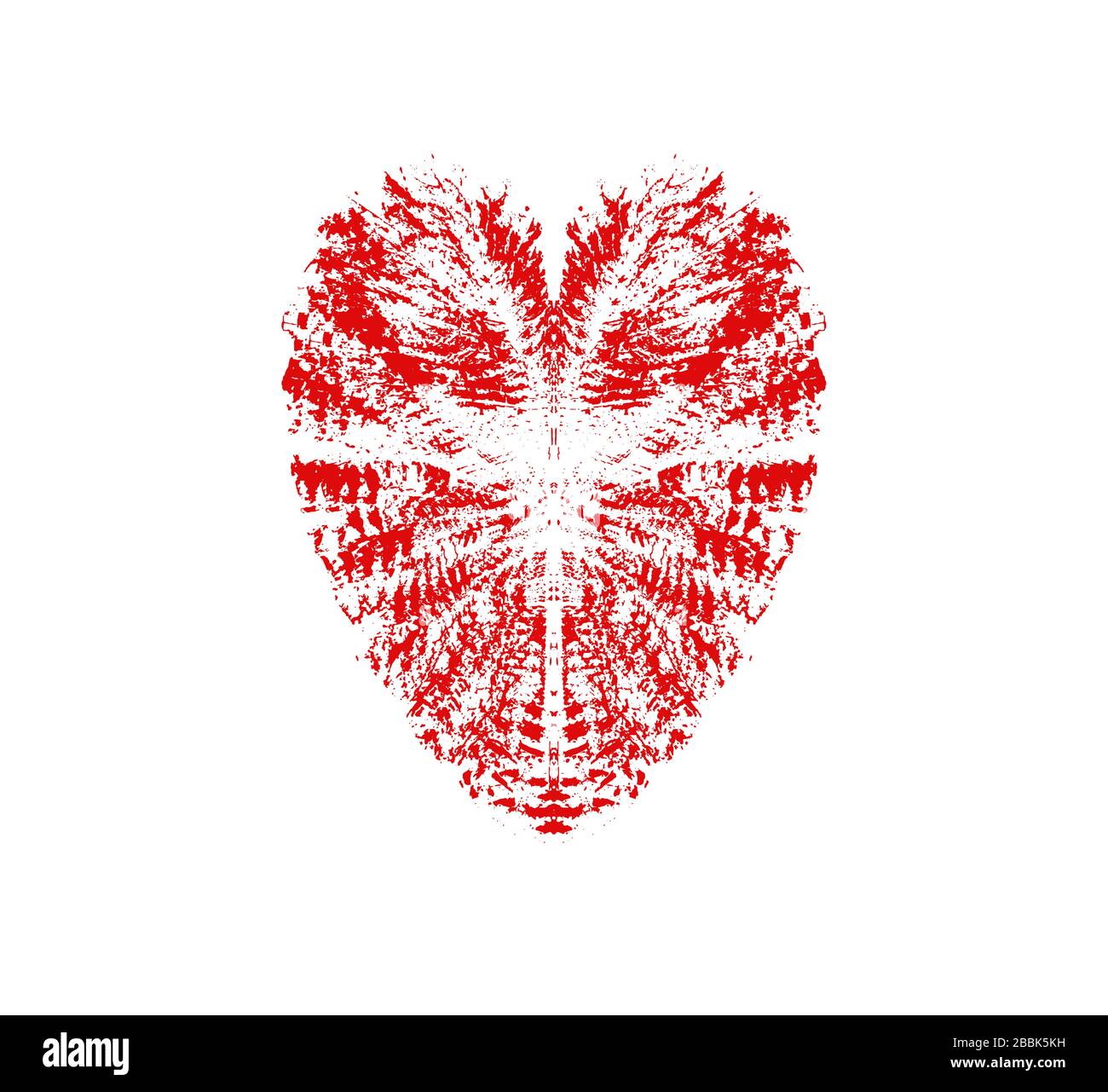 Cuore liquido astratto su sfondo bianco. Schizzi e graffi in rosso segno di amore cuore forma Illustrazione Vettoriale
