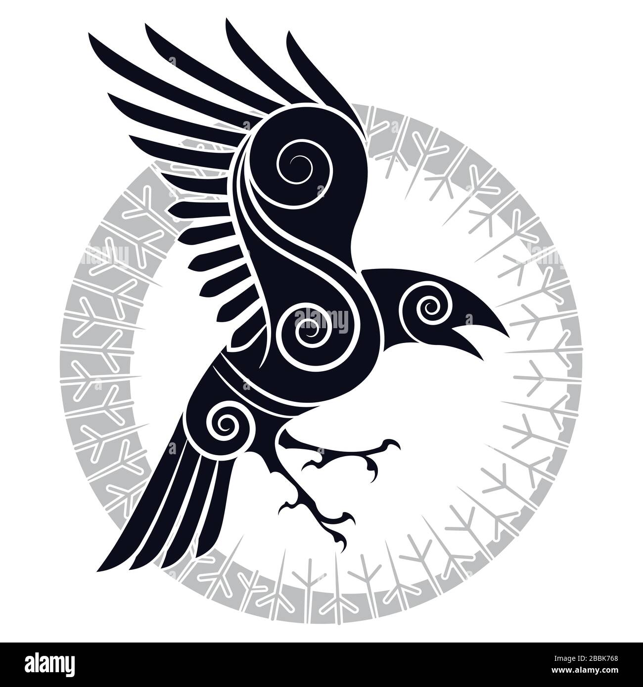 Il Raven di Odin in stile celtico e cerchio runico di design Illustrazione Vettoriale