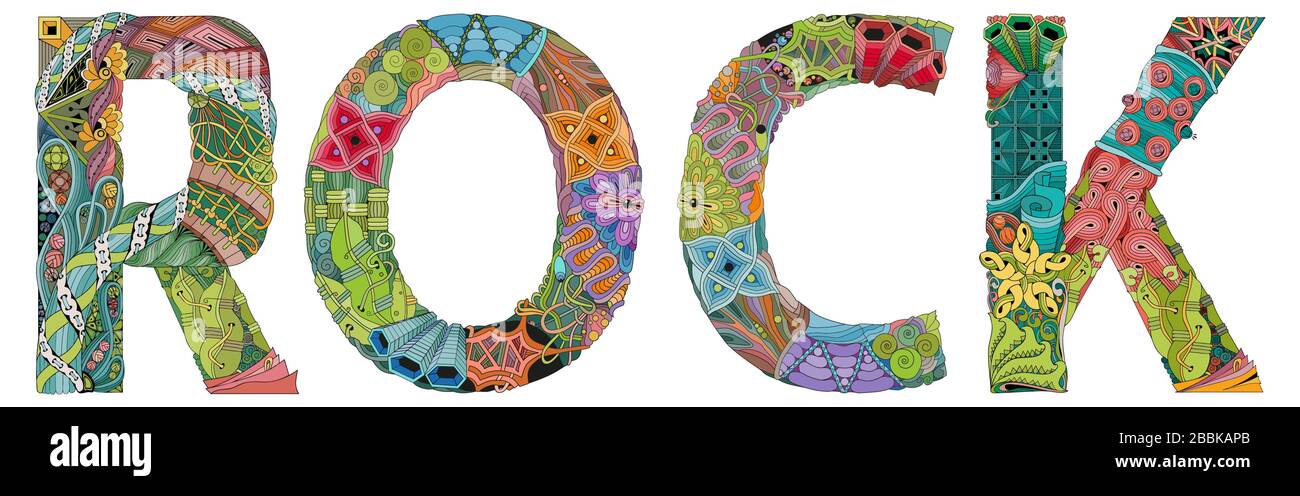 PAROLA ROCK. Oggetto zentangle vettoriale per decorazione Illustrazione Vettoriale