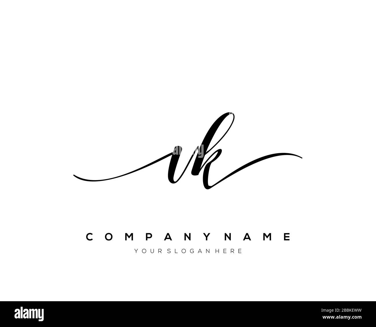 VK lettera iniziale logo calligrafia vettore modello disegnato a mano, logo per la bellezza, cosmetici, matrimoni, moda e business Illustrazione Vettoriale