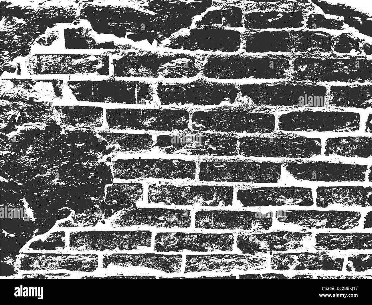 Distress vecchio muro di mattoni texture. Sfondo nero e bianco grunge. Illustrazione del vettore EPS8. Illustrazione Vettoriale