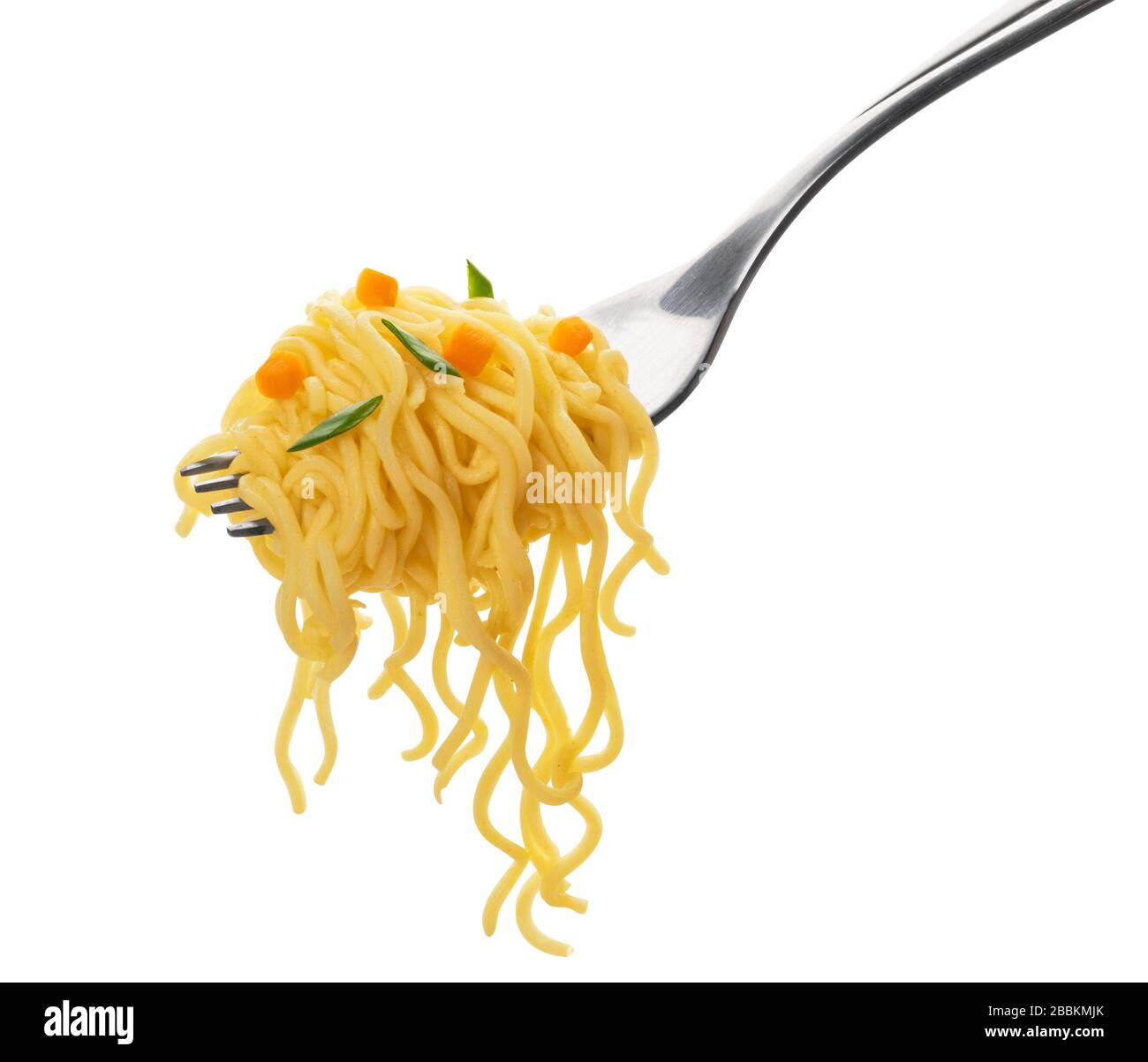 Noodles istantanei con forchetta isolata su sfondo bianco Foto stock - Alamy