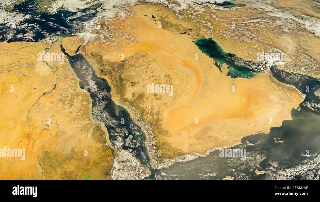 Mappa satellitare dell'Arabia Saudita, immagini della NASA ristrutturate Foto Stock