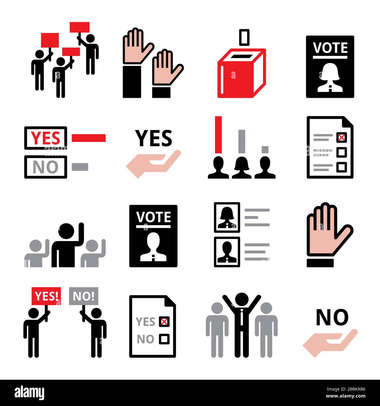 Democrazia, voto per il partito politico o nuovo presidente, società moderna con uguali diritti umani vettore icona set Illustrazione Vettoriale