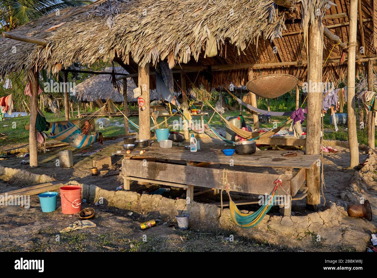 Casa in legno su palafitte degli indiani Warao, Orinoco-Delta, Venezuela, Sud America, America Foto Stock