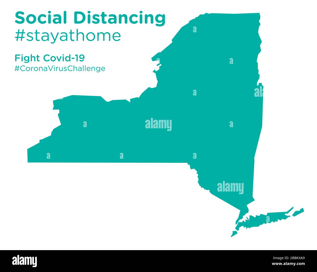 Mappa dello stato di New York con tag stayathome di distanziamento sociale Illustrazione Vettoriale