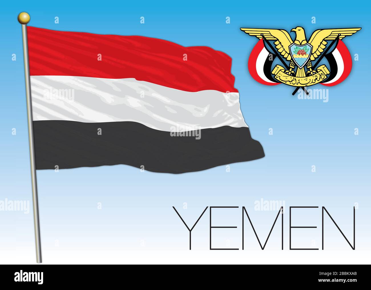Yemen bandiera ufficiale nazionale e stemma, medio-orientale, illustrazione vettoriale Illustrazione Vettoriale