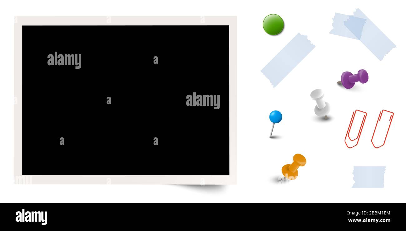 collezione di vecchie foto con diversi accessori per ufficio Illustrazione Vettoriale