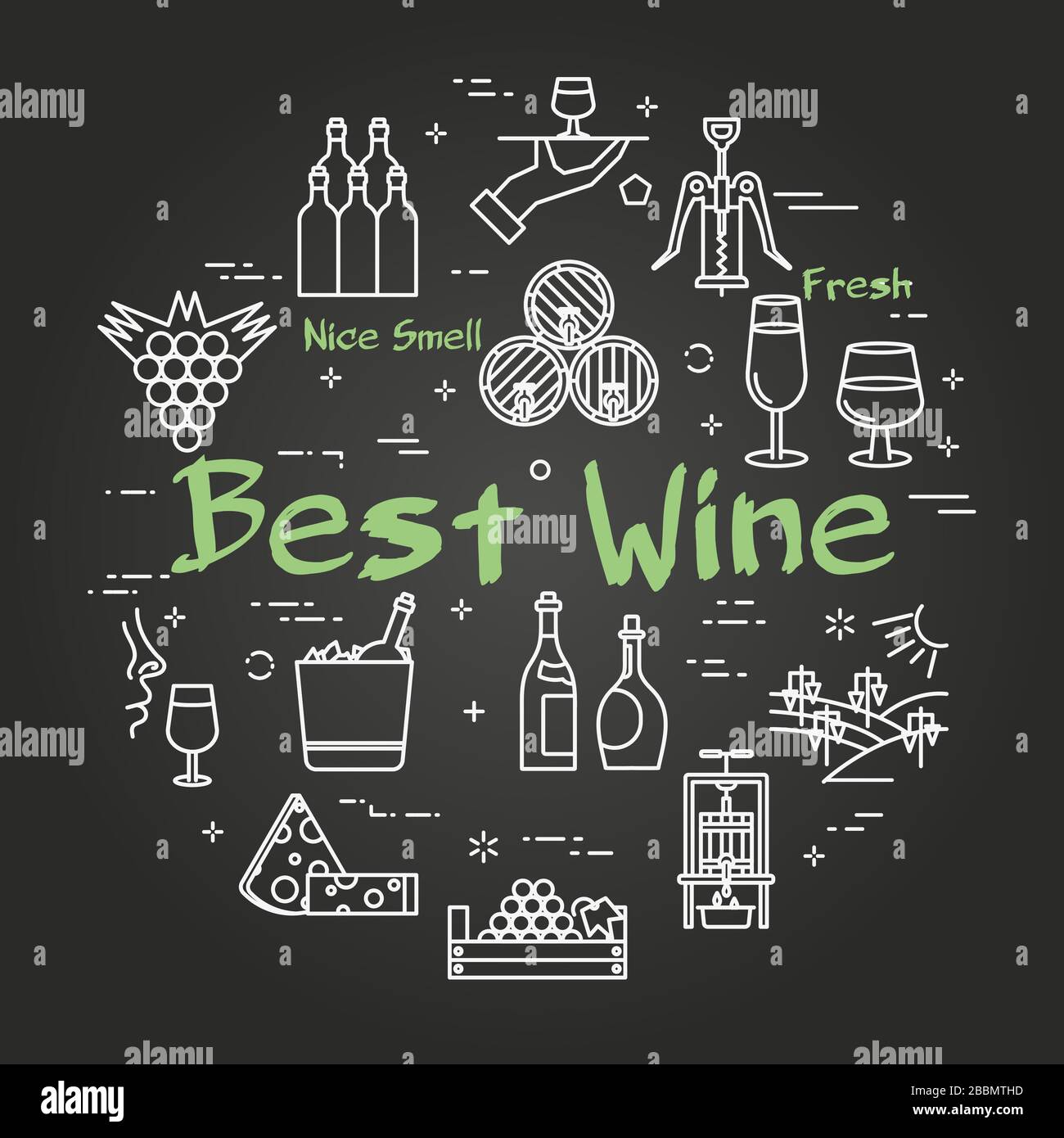 Vector Black concetto di vinificazione con testo Best Wine Illustrazione Vettoriale
