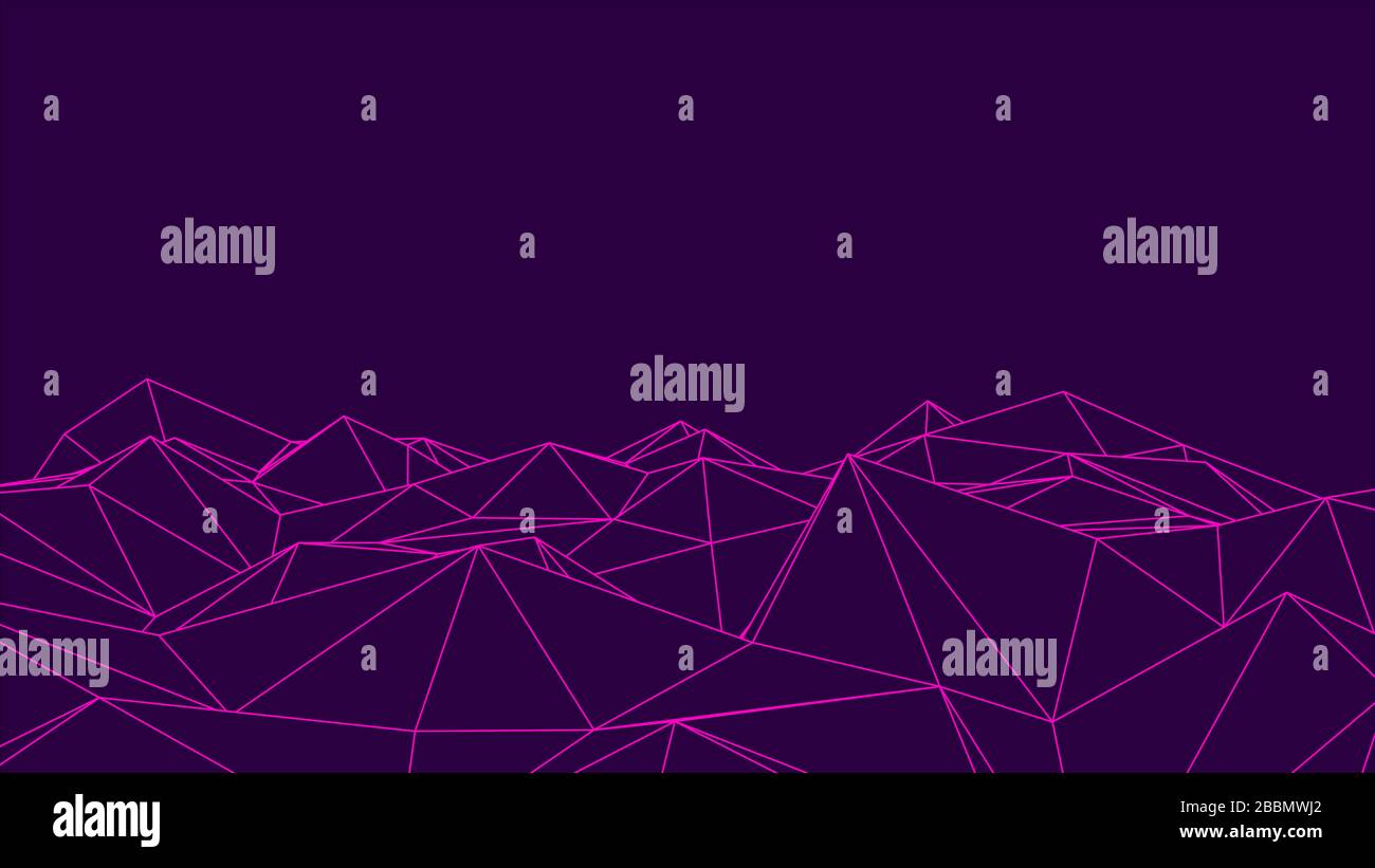 Astratto blu e rosa futuristico 3D mesh. Sfondo 3D Space Landscape. Griglia vettoriale. Lo stile degli 80 s.. Illustrazione Vettoriale