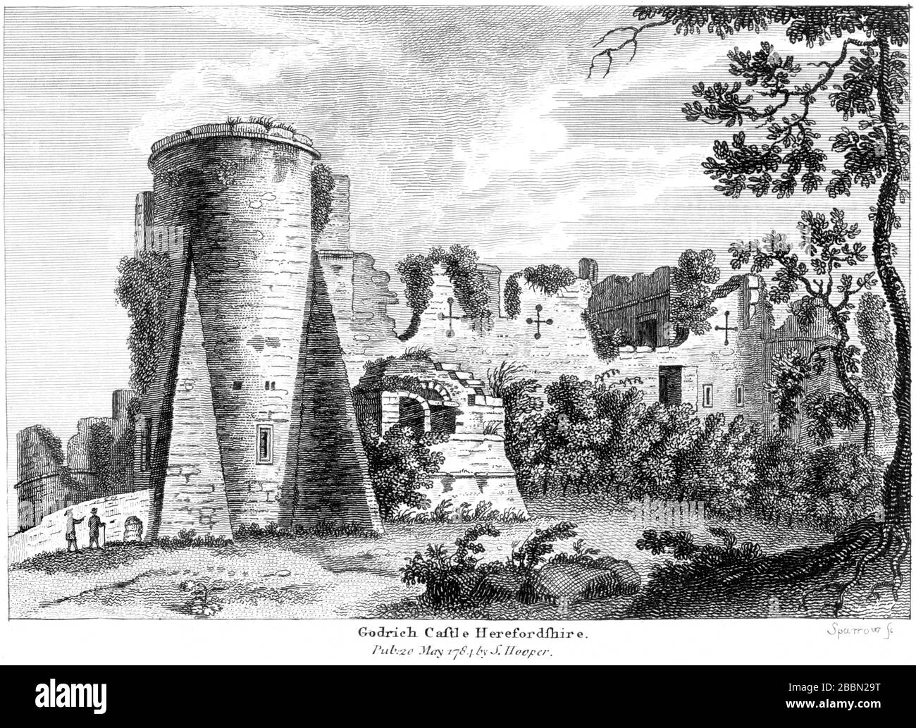 Un'incisione di Goodrich (Goodrich) Castle, Herefordshire 1784 scannerizzato ad alta risoluzione da un libro pubblicato intorno al 1786. Creduto copyright libero. Foto Stock