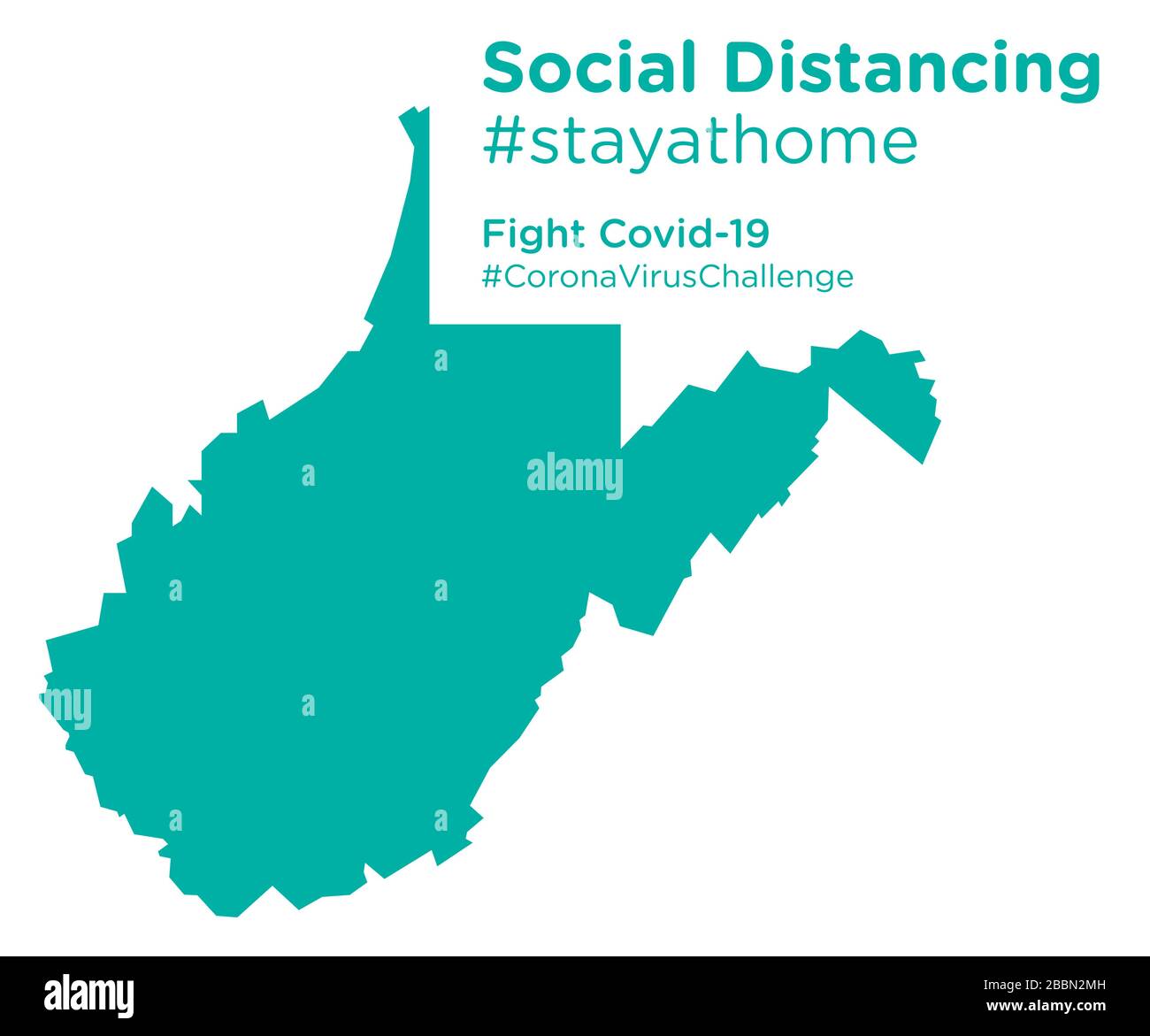 Mappa dello stato della Virginia Occidentale con tag di stayathome di allontanamento sociale Illustrazione Vettoriale
