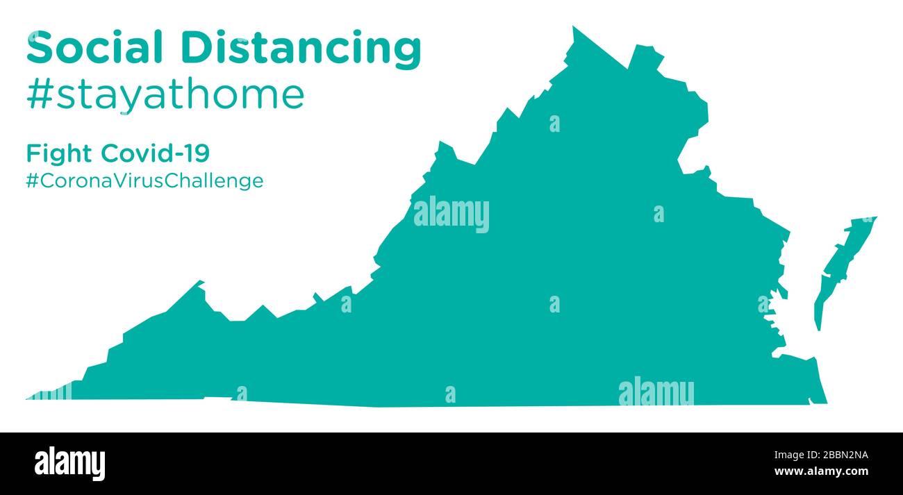 Mappa dello stato della Virginia con tag stayathome di allontanamento sociale Illustrazione Vettoriale