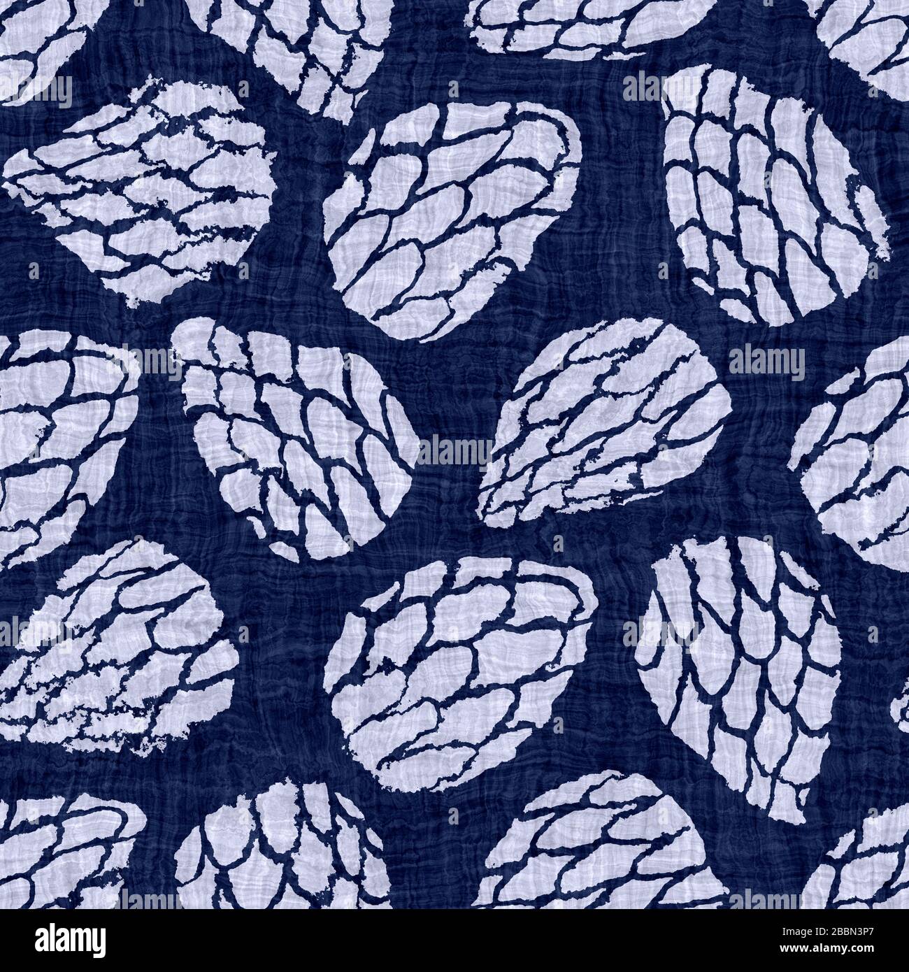 Indigo blu batik fiore damask effetto tinta texture sfondo. Campione giapponese senza cuciture a ripetizione. Decorazione motivo cera resistente colorante. Floreale asiatico Foto Stock