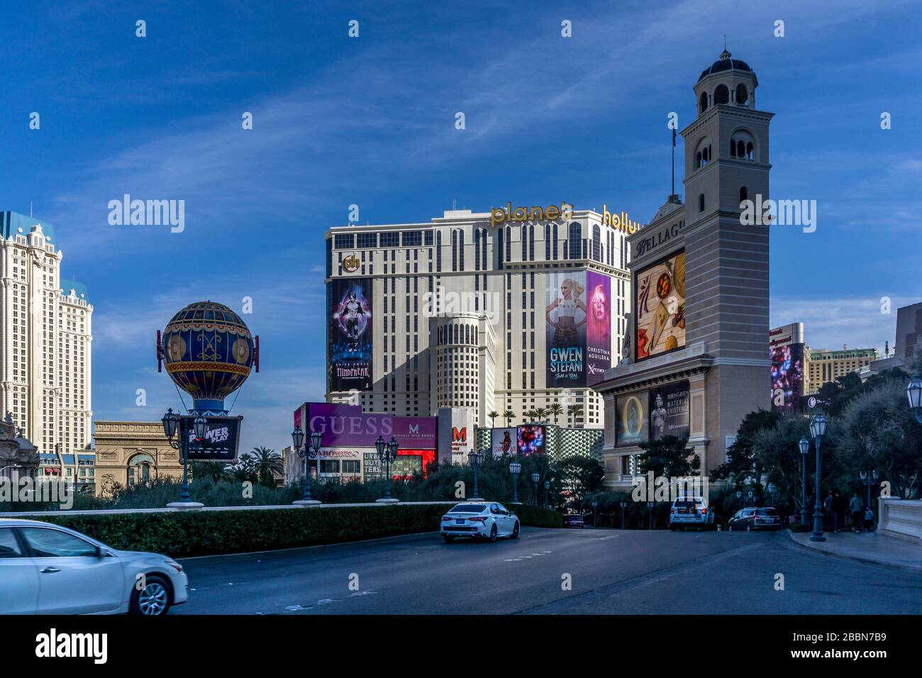 Planet Hollywood Hotel e il Bellagio, Las Vegas Boulevard, Las Vegas, Nevada, Stati Uniti, Foto Stock