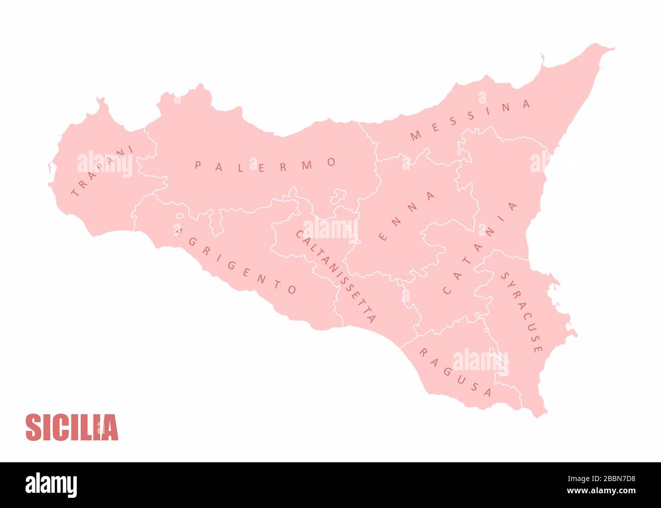 Mappa delle regioni della Sicilia Illustrazione Vettoriale