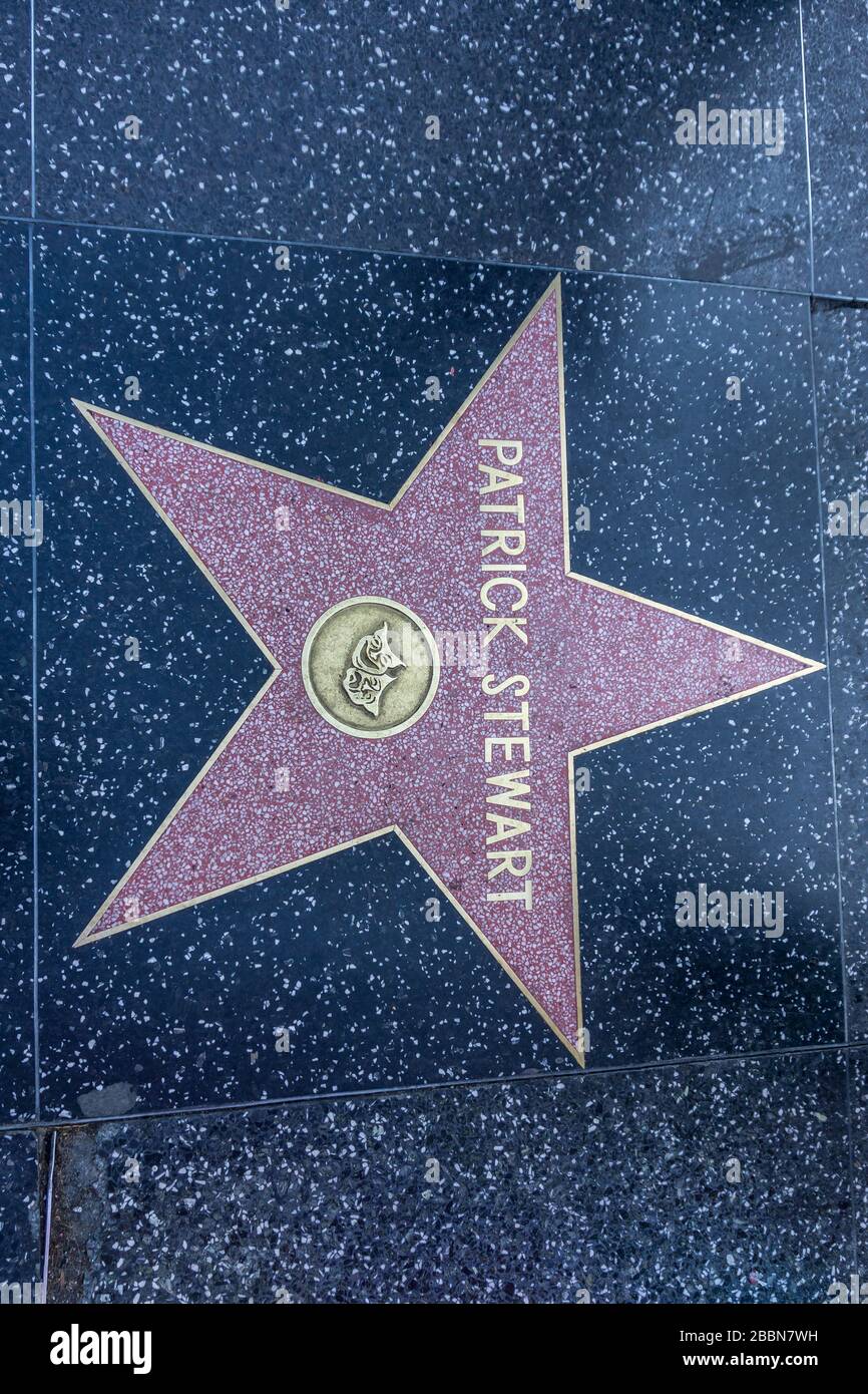 Patrick Stewart star, Hollywood Walk of Fame, Hollywood Boulevard, Hollywood, Los Angeles, California, Stati Uniti Foto Stock
