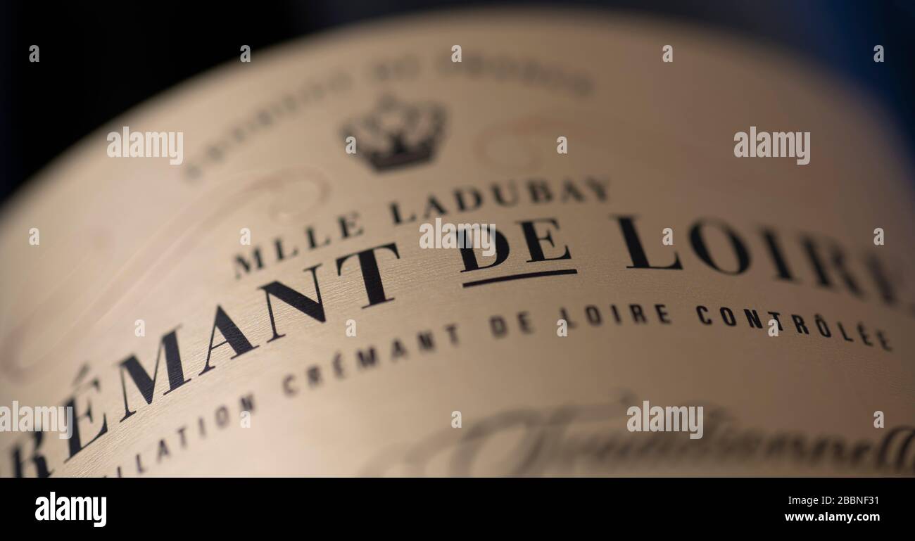 Crémant de Loire, etichetta di vino frizzante francese Foto Stock