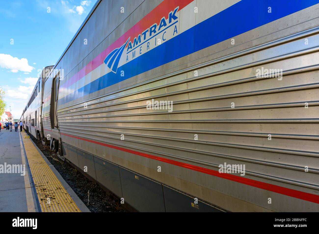 Una carrozza Amtrak, parte della California Zephyr, presso la stazione ferroviaria di Grand Junction in Colorado Foto Stock