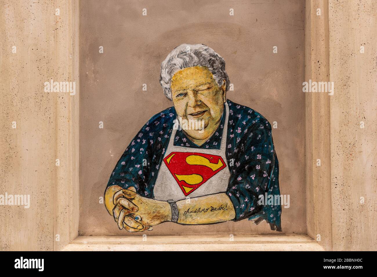 Sora Lella, icona della cucina romana, Trastevere, Murales, Roma, Lazio, Italia, Europa Foto Stock