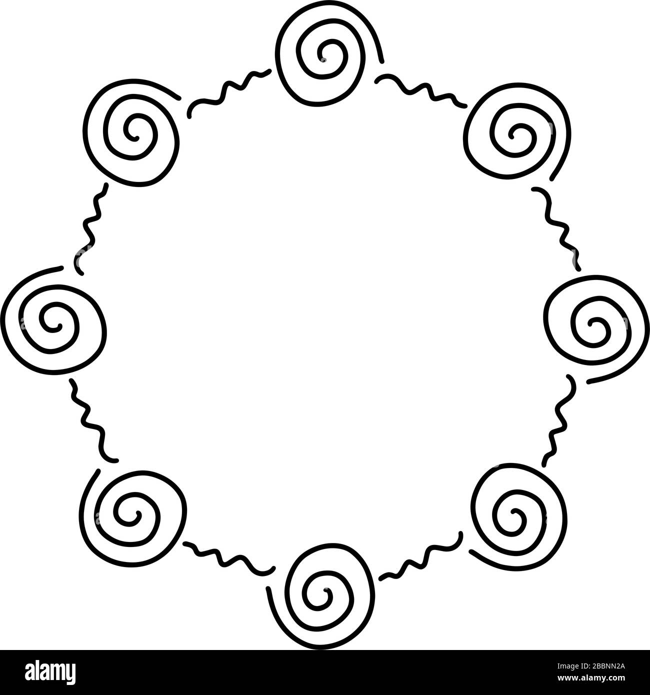 Cornice astratta con linee a spirale e ondulate. Isolato su sfondo bianco. Illustrazione Vettoriale Cornice astratta con linee a spirale e ondulate. Isolato su sfondo bianco. Illustrazione Vettoriale
