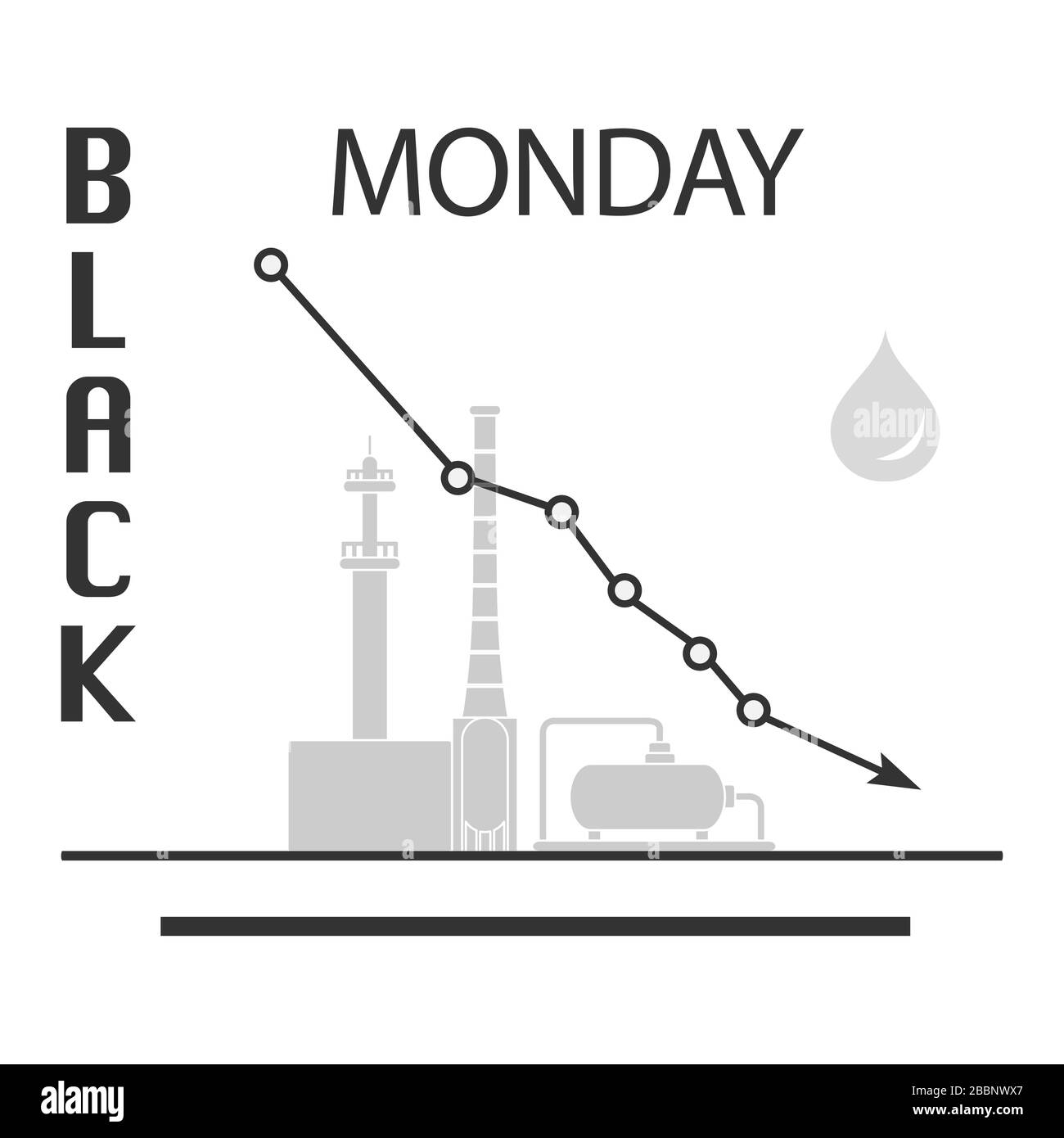 Illustrazione vettoriale industria petrolifera. Prezzi in calo. Crisi economica. Riduzione della domanda pianificata. Mercato. La negoziazione sul cambio ha aumentato la produzione Equip Illustrazione Vettoriale