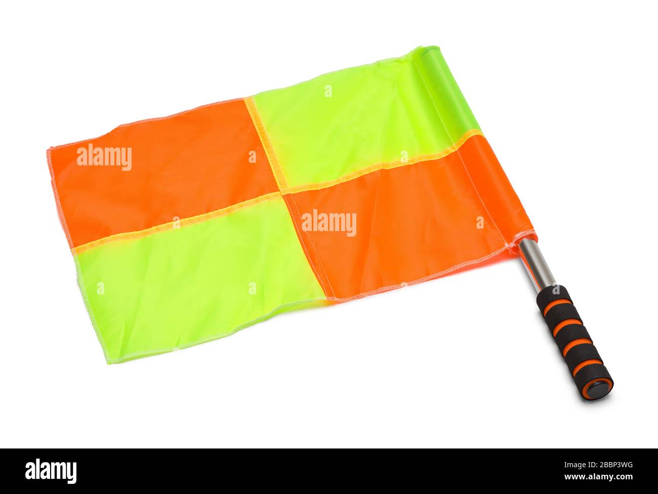 Bandiera di calcio a scacchi isolata su sfondo bianco. Foto Stock