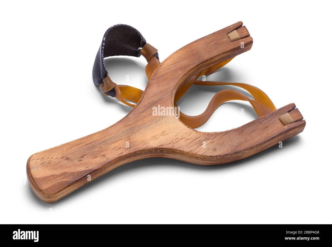 Legno giocattolo Slingshot isolato su sfondo bianco. Foto Stock