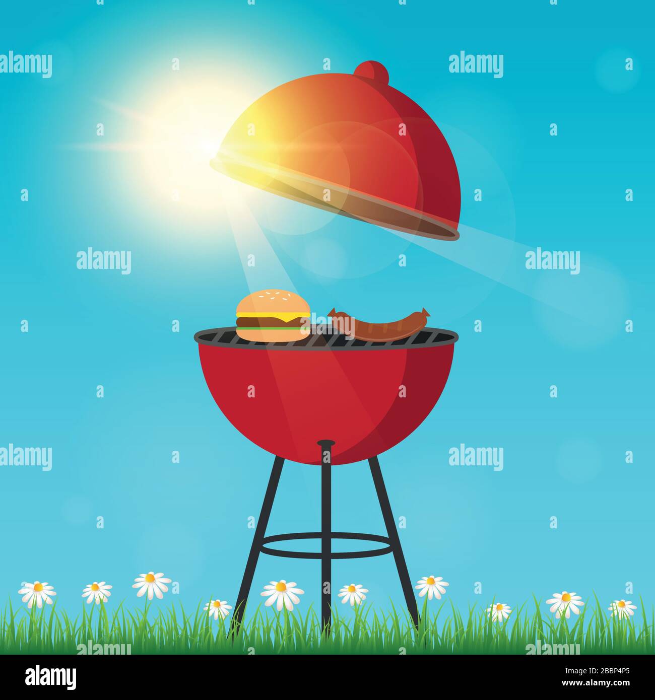 Estate barbecue su un giorno di sole vettore illustrazione EPS10 Illustrazione Vettoriale