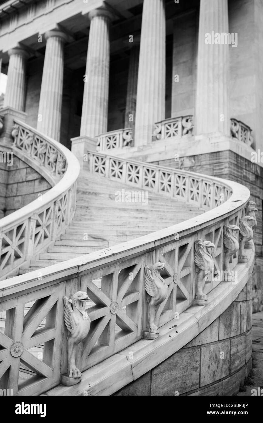 Biblioteca di Atene, immagine in bianco e nero Foto Stock