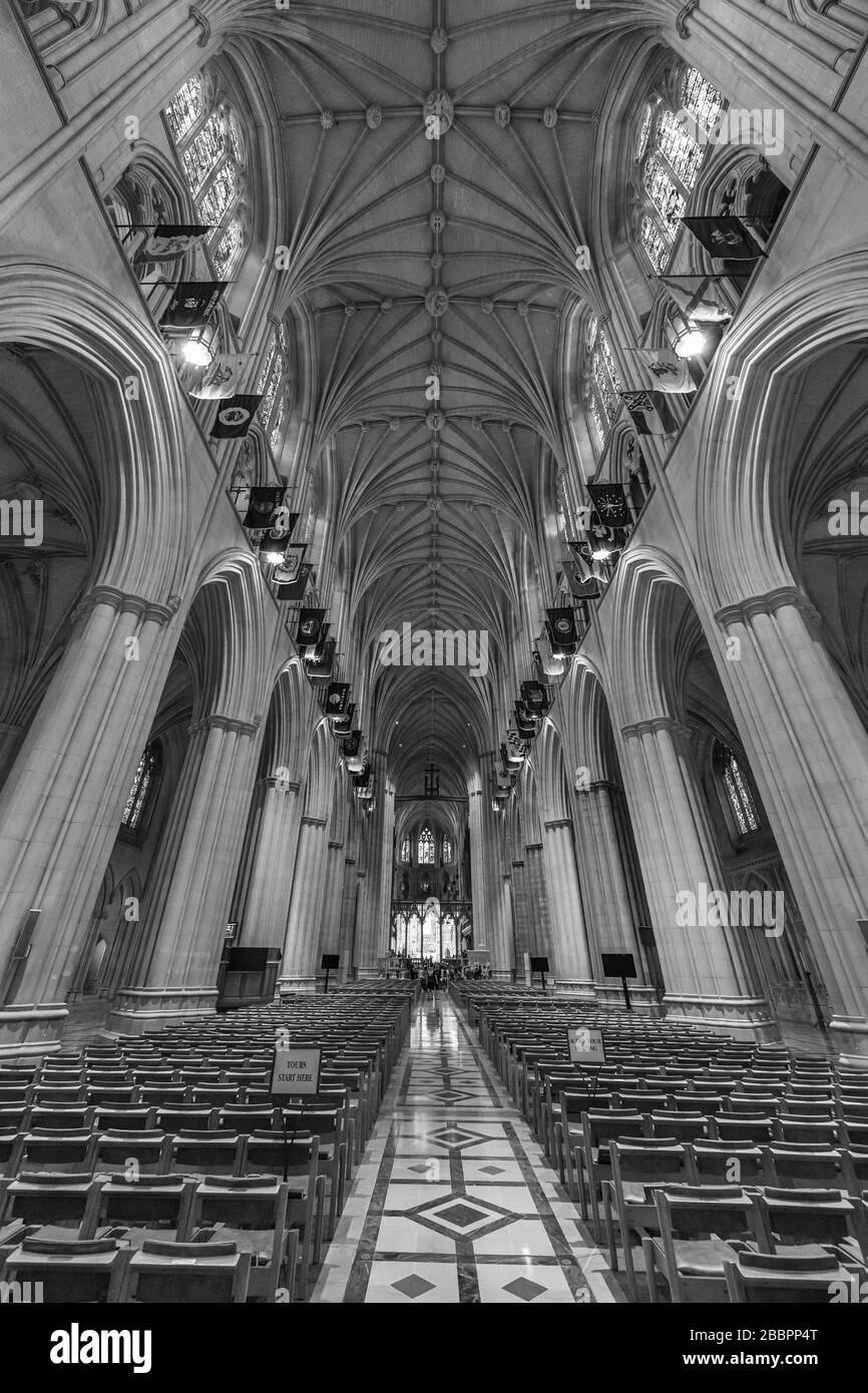 Washington National Cathedral navata. Foto Stock
