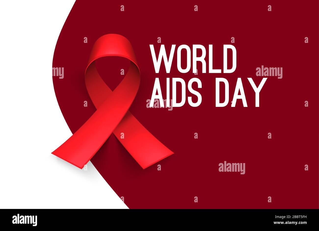 Realistico nastro rosso, mondo AIDS giorno simbolo, 1 dicembre. Sfondo rosso, sfondo. Modelli per cartelloni, banner, volantini, presentazioni, report Illustrazione Vettoriale