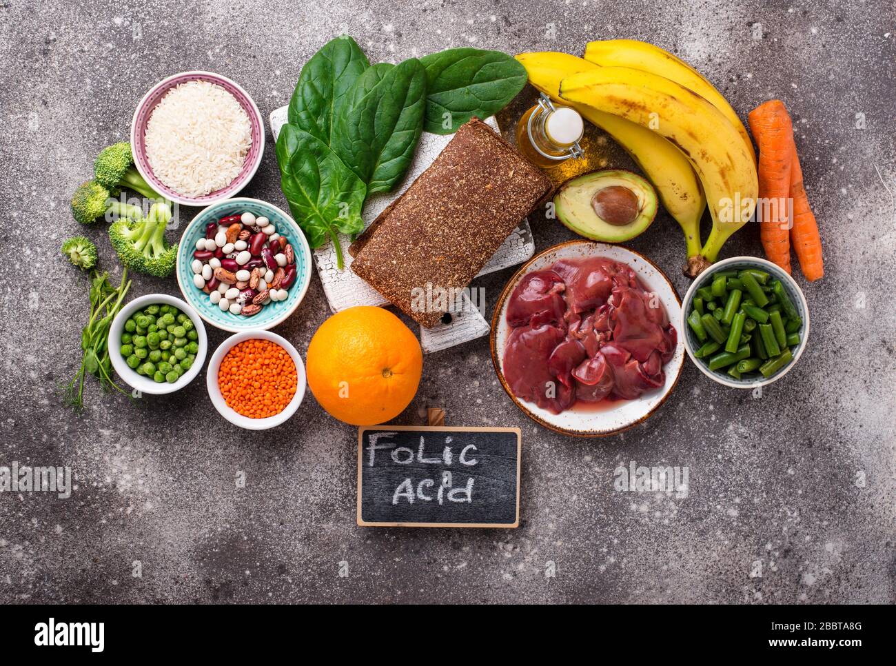 Gli alimenti ricchi di acido folico Foto Stock
