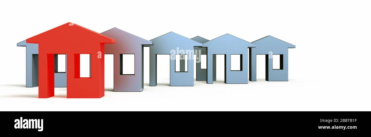 Vendita casa concetto di sviluppo. Panoramica 3D rendering isolato bianco Foto Stock
