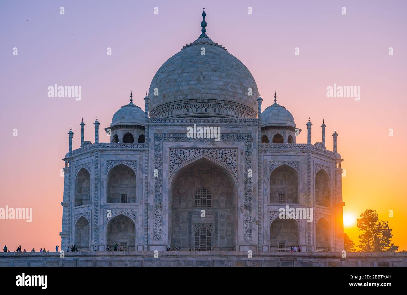 Vista del tramonto del mondo Wonder Taj Mahal India Foto Stock