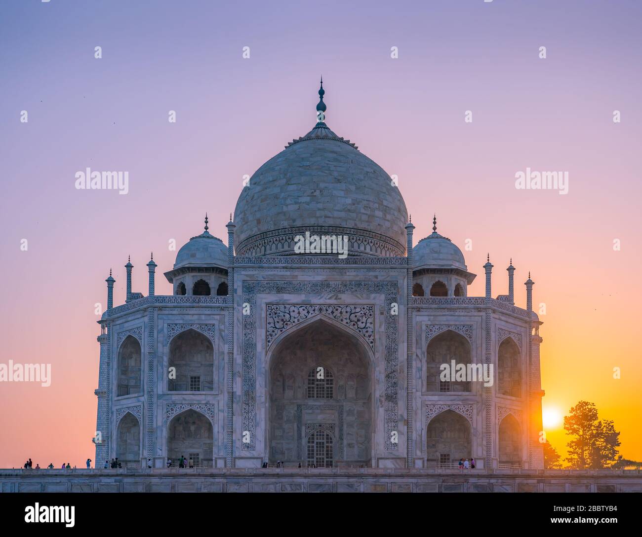 Vista del tramonto del mondo Wonder Taj Mahal India Foto Stock