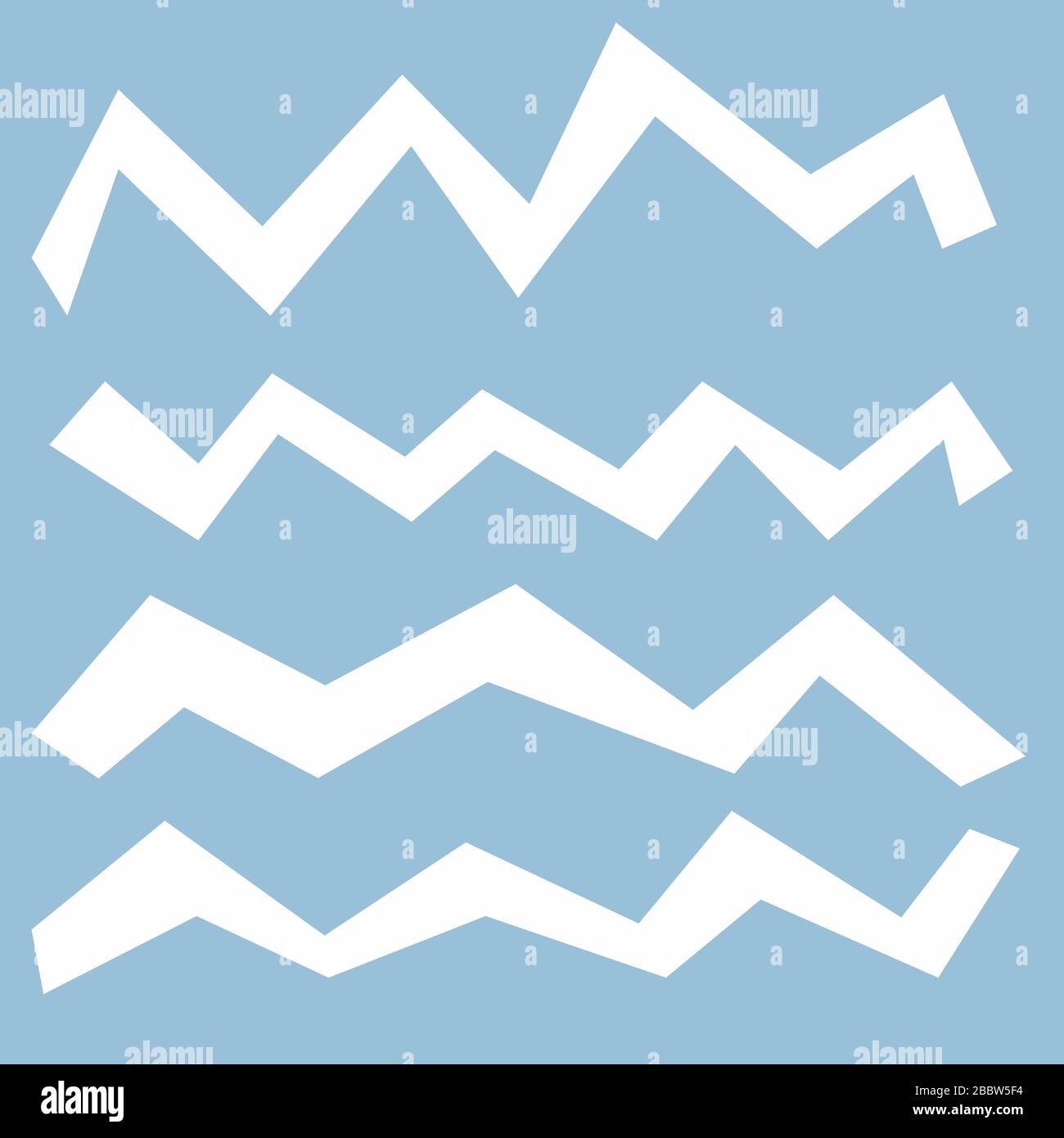 Set di una linea a zig-zag bianca spezzata. Piastrelle quadrate, design moderno. Curva di linea con spigoli vivi. Linea orizzontale asimmetrica. Linea di taglio della carta. Largo Illustrazione Vettoriale